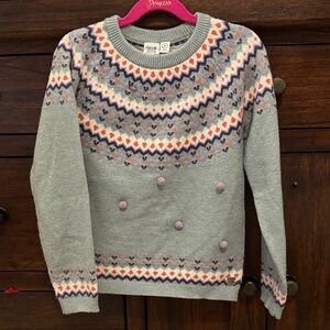 Deux Par Deux girls sweater with pompoms